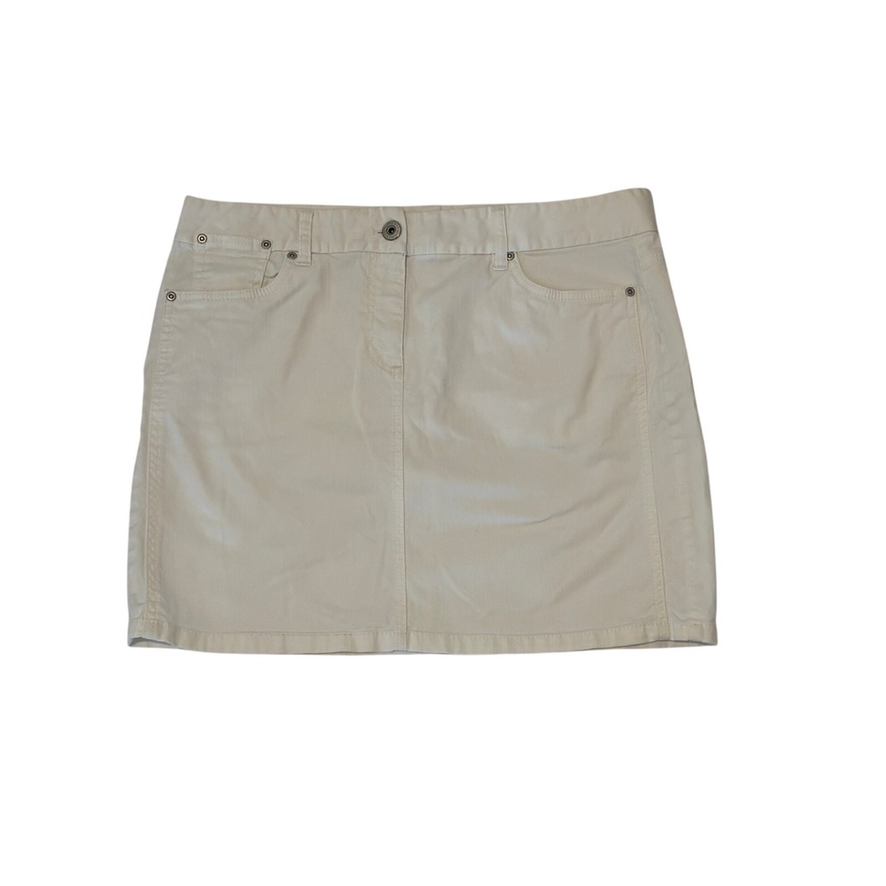 Ann Taylor Womens 14 White Denim Mini Skirt Cotton Stretch Coastal Grandma